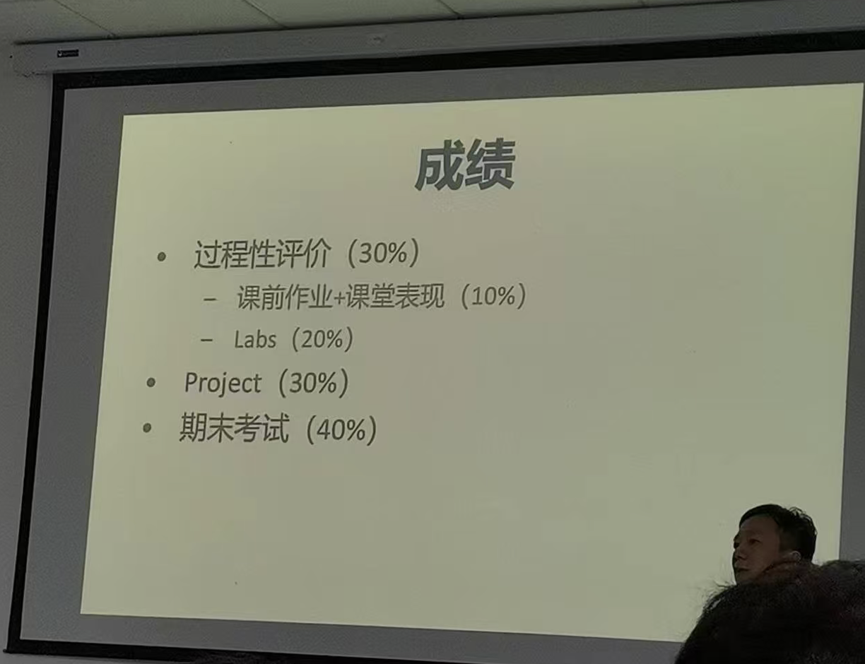 图1: 周烜在第一节课向大家介绍课程成绩的分布